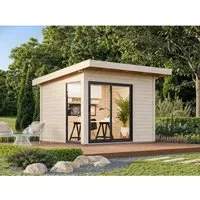 Palmako Gartenhaus Andrea Slide Plus 296 x 270 cm - Gartenhaus aus nordischem Fichtenholz, ideal für Homeoffice, mit isolierter Schiebetür und 60 cm Vordach für optimalen Witterungsschutz.