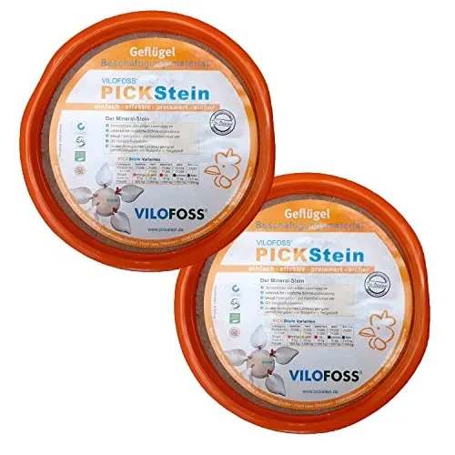 Vilofoss 2X Pickstein medium, 16 kg Pickschale 2x8kg Picksteine aus Mineral mit Kunststoffborsten, Orange, für Geflügelmast, Reinigungskamm