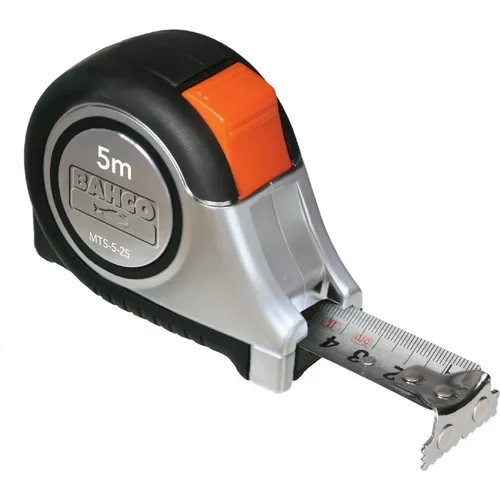 BAHCO MTS-5-25 Maßband - Präzises 5 m Maßband in Schwarz und Orange, aus robustem Edelstahl – ideal für Handwerker und Heimwerker.