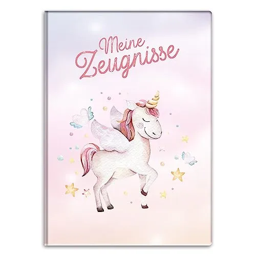 itenga Zeugnismappemit Motiv DIN A4 Dokumentenmappe Zeugnisse - für Kinder Jugendliche Schüler Mädchen (Einhorn)