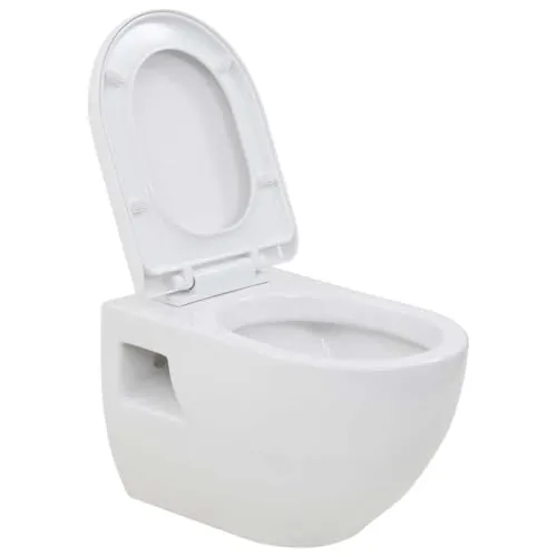 vidaXL Wand WC Keramik Weiß mit Softclose Sitz - Elegantes wandmontiertes WC mit Soft-Close-System für sanftes Schließen. Pflegeleichte Keramik und einfache Montage machen es zur perfekten Wahl für jedes Badezimmer.