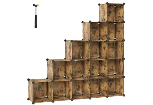 SONGMICS Stufenregal Schuhregal, Regalsystem, DIY, für Schlafzimmer, Büro, 31x123x123 cm, 16 Würfeln, stapelbar, aus PP-Kunststoff, als Garderobe, Raumteiler