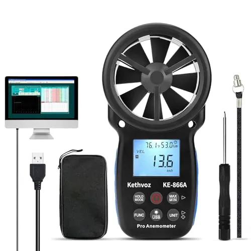 Windmesser HVAC Anemometer, Kethvoz Windmessgerät CFM Air Flow Tester Windgeschwindigkeitsmesser Messen Luftströmung Speed Wind Temperatur für Air Vent Dust Collection Drone Shooting KE-866A