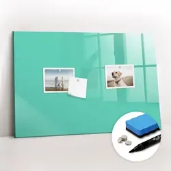Tulup Magnettafel Türkis 60x40 cm – Elegante Magnettafel für Zuhause und Büro - Vielseitige Magnettafel aus gehärtetem Glas, ideal zum Organisieren von Notizen und Fotos. Inkl. 5 starken Neodym-Magneten und Marker für kreative Gestaltung. Perfekt für Schule, Büro und Zuhause.