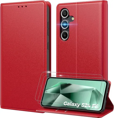 Handyhülle Samsung Galaxy S24 FE 5G - Rote PU Leder Klapphülle - Stilvolle Klapphülle aus hochwertigem PU Leder für Samsung Galaxy S24 FE 5G. Bietet optimalen Schutz und eine elegante Optik für jeden Anlass.