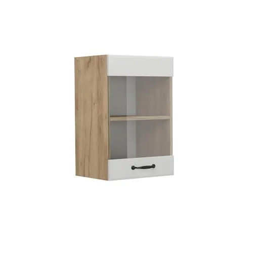 Vicco Glashängeschrank R-Line, Weiß Landhaus/Goldkraft Eiche, 40 cm