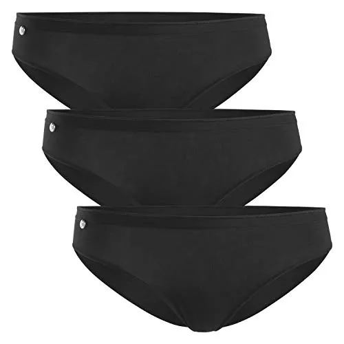 Celodoro Damen Basic Bikini Slip (3er Pack) Klassische Damen Unterhose - Schwarz L