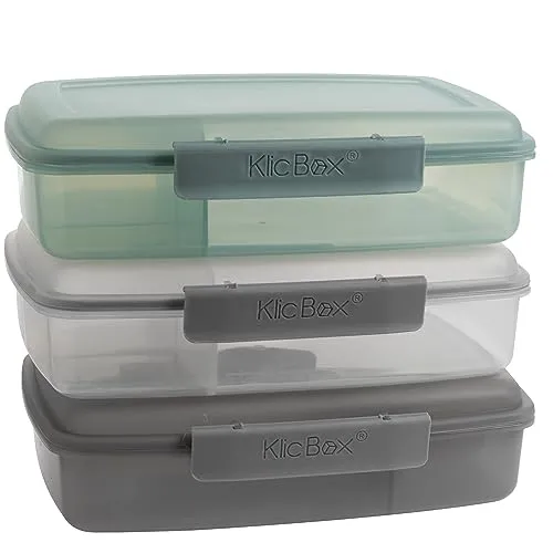 Brotdose Kinder mit Fächern 3er Set, BPA Frei Lunchbox für Kinder + Erwachsene, Brotdose mit Fächern und stabile Clickverschluss, effektive Silicondichtung, Lebensmittelecht, Mikrowellengeeignet