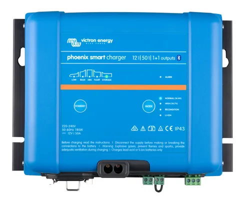 Victron Phoenix Smart IP43 Charger 12 50 - 12V Batterieladegerät mit 50A Hauptladeausgang, integriertes Bluetooth für einfache Steuerung und Programmierung