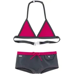 Triangel-Bikini BUFFALO, Mädchen, Gr. 122/128, N-Gr, grau (grau, pink), Polyamid, kontrastfarbene Details, Bikini-Sets Triangel-Bikini, mit trendiger Hotpants