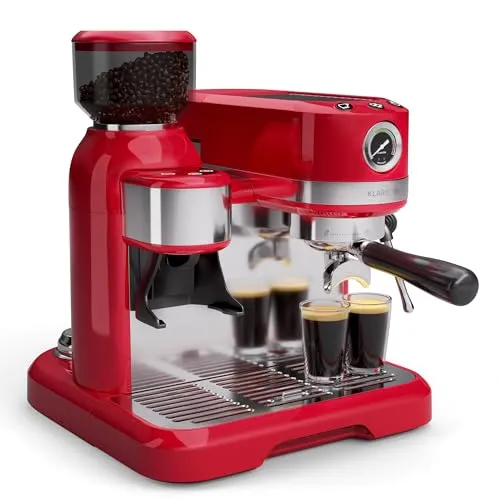 Klarstein Espressomaschine 1.4l mit Edelstahl-Siebträger - Siebträgermaschinen mit 19 Bar Pumpendruck und 10-stufigem Kegel-Mahlwerk für perfekten Espresso und Kaffeegenuss zu Hause.