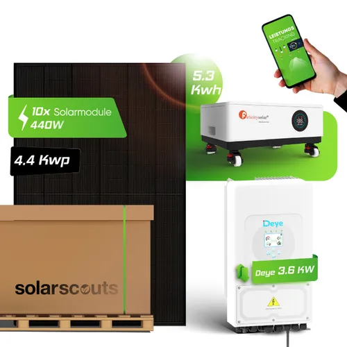Solarscouts 4400W Komplettset Photovoltaikanlage | Bifacial & Fullblack | 3,6kW Deye