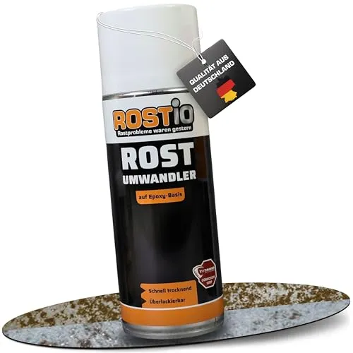 Rostio Rostumwandler Spray 400 ml – Rostkonverter & Korrosionsschutz – farblos – überlackierbar nach ca. 120 Min – Epoxidharz-Basis – temperaturbeständig bis 180 °C