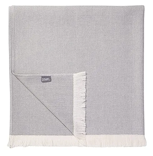 Sowel® Hamamtuch, Fouta Strandtuch, Saunahandtuch, 100% Bio-Baumwolle, 100 x 190 cm, Hergestellt in Portugal, Grau/Ecru