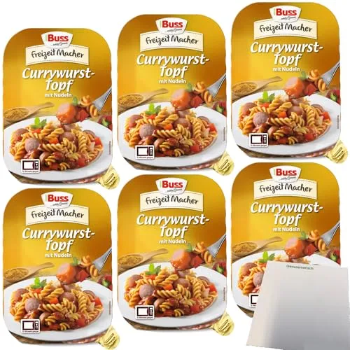 Buss Freizeitmacher Currywursttopf mit Nudeln und Paprika 6er Pack (6x300g Packung) + usy Block