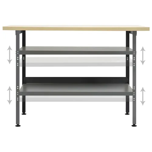 vidaXL Werkbank Grau 120×60×85 cm - Hochbelastbar und Höhenverstellbar - Werkbank aus robustem Stahl mit 300 kg Tragfähigkeit, ideal für Werkstatt und Garage. Mit 2 höhenverstellbaren Ablagen für optimale Stauraumgestaltung.