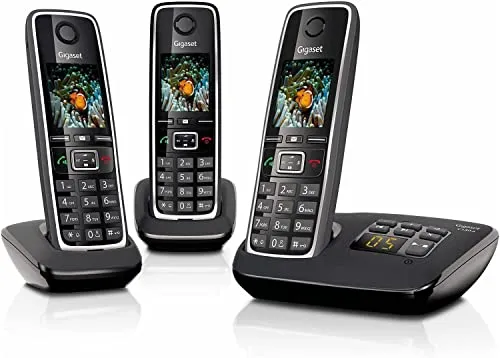 Gigaset C530A Trio Schnurlostelefon - Festnetztelefon mit 3 Mobilteilen, 1,8 Zoll TFT-Farbdisplay und kabelloser Nutzung – ideal für flexibles Telefonieren zu Hause.