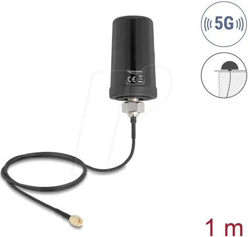 Delock 5G LTE GNSS WiFi 6 Antenne mit SMA Stecker - WLAN-Zubehör mit omnidirektionaler Antenne für verbesserte 5G- und WiFi 6-Verbindungen, ideal für stabile Netzwerke.