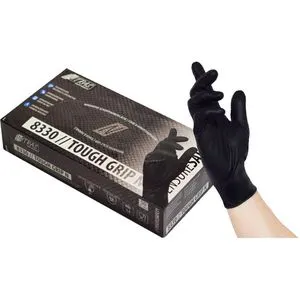 NITRAS Einmalhandschuhe Tough Grip N, schwarz, 50 Stück, Nitril, chemikalienbeständig, lebensmittelecht, Größe XL