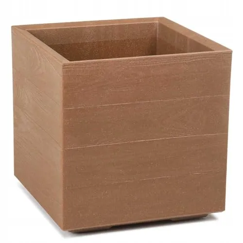 HowHomely Blumentopf Braun 40 x 39 x 39 cm Pflanzkübel Groß Außen - Pflanzkasten auf Rollen mit Abflussstopfen - Pflanzkübel die Holz Imitiert für Garten und Terrasse