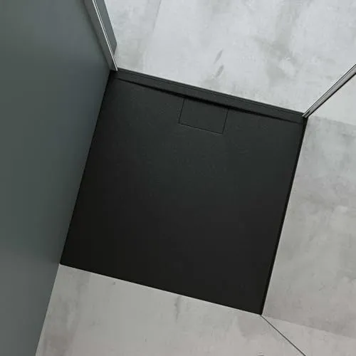 doporro Duschtasse Duschwanne 80x90x3 flach Mineralguss - Duschkabinen & -wände, elegante und rutschfeste Duschwanne in Anthrazit für bodengleiche Montage mit integriertem Gefälle für optimalen Wasserabfluss.