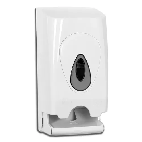 All Care PlastiQline Toilettenpapierhalter twin roll - Toilettenpapierhalter für 2 Standardrollen, aus robustem Kunststoff in Weiß, mit Sichtfenster und schlüsselsicherem Schloss – ideal für öffentliche und gewerbliche Toiletten.