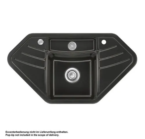 KeraDomo VEGA ECK Spüle in NIGRA mit Handbetätigung von systemceram