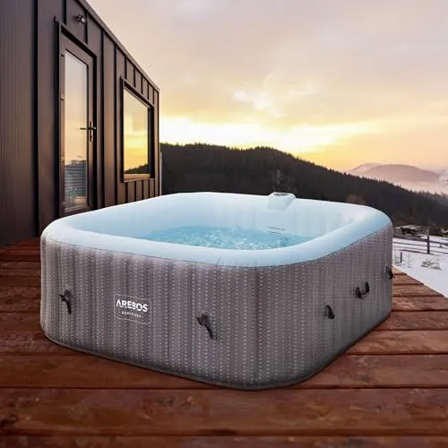 Arebos Spa Whirlpool 2400W für 6 Personen | Aufblasbarer In-Outdoor Pool - Badewannen mit Sprudelfunktion für den Außenbereich, 130 Massagedüsen für entspannende Wellness-Momente und einfache Inbetriebnahme per Knopfdruck.