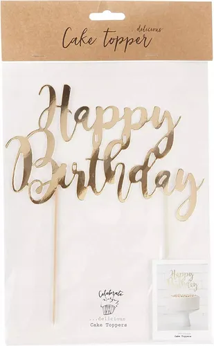Produktbild Topper na tort Happy Birthday złoty 22,5cm PartyDeco 5902230744950