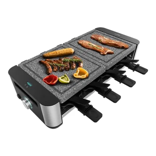 Cecotec Raclette Cheese&Grill 16000 Inox AllStone: 8-Personen Grill mit Thermostat