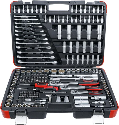 BGS Diy 15216 Steckschlüssel-Satz 216-tlg. - Werkzeug-Set mit umfangreicher Ausstattung für Profis und Hobby-Handwerker. Enthält hochwertige Chrom-Vanadium-Stahlteile und vielseitige Adapter für jede Schraubaufgabe.