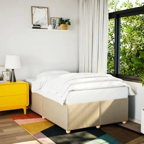 Bettgestell Creme 120x200 cm mit Lattenrost - Stylisches Bettgestell aus strapazierfähigem Stoff, inklusive Lattenrost für optimale Matratzenunterstützung. Ideal für erholsamen Schlaf und gemütliche Schlafzimmergestaltung.