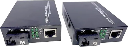 Elfcam® Gigabit Ethernet LWL Medienkonverter 10/100/1000 Mbps - 2 Stück Medienkonverter für bis zu 20 km Reichweite über Glasfaser SC Monomode, ideal für sichere Netzwerkinfrastrukturen und Anschluss an entfernte Standorte.