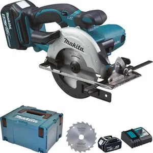 Makita Handkreissäge DSS501RTJ, akkubetrieben 18V mit 2 Akkus - Akkubetriebene Handkreissäge mit stufenloser Winkelverstellung bis 45° und integrierter Blasvorrichtung für saubere Schnitte. Ideal für Wand- und Deckenarbeiten.