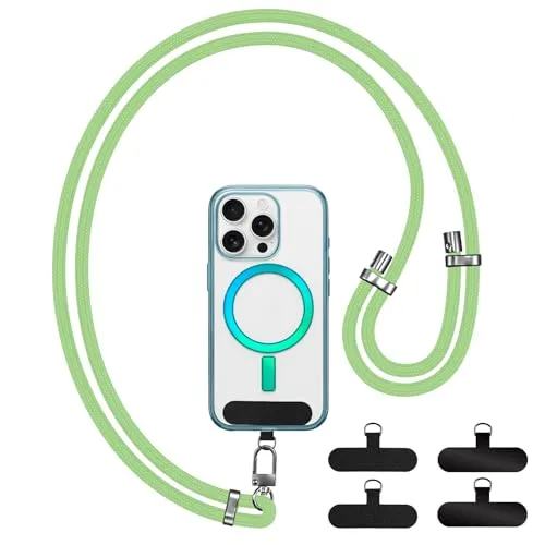GanYesin Universal Türkise Handykette, Verstellbar Nylon Handyband Mit 4 Patches für Damen & Herren,Ohne Hülle, Phone Lanyard für alle Smartphone mit Handyhülle für Outdoor, Reise, Unterweg