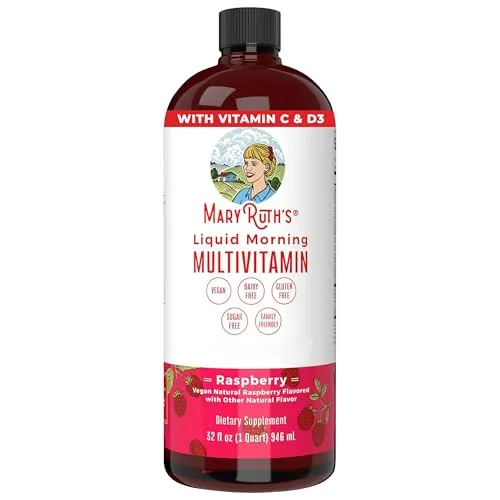 Produktbild MaryRuth's, Liquid Morning Multivitamin Essentials+, 946ml, breites Spektrum an Vitaminen je Dosis, Himbeerengeschmack, Vegan, Glutenfrei, Sojafrei, GMO frei