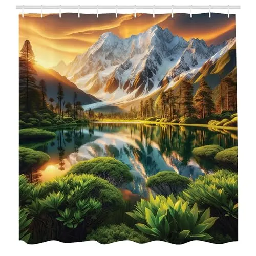 ABAKUHAUS See Duschvorhang – Naturszene mit Berggipfeln von Abakuhaus
