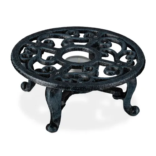 Stövchen Teestövchen Teewärmer Teekannenwärmer Teelicht-Stövchen Gusseisen grau