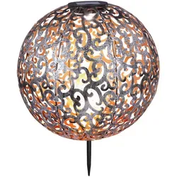 Globo Lighting Solarleuchte Metall silberfarben, antik - Hochwertige Gartenlampe mit antikem Design, Ø 28,5 cm, sorgt für stimmungsvolles Licht bis zu 8 Stunden dank integriertem Akku und IP44 für den Außenbereich geeignet.