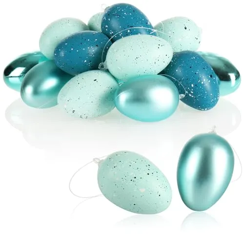 com-four® 18x Ostereier zum Aufhängen - gesprenkelte Osterdeko in tollen Farben - Deko Ostereier - Größe: 7 cm (018 Stück - türkis)