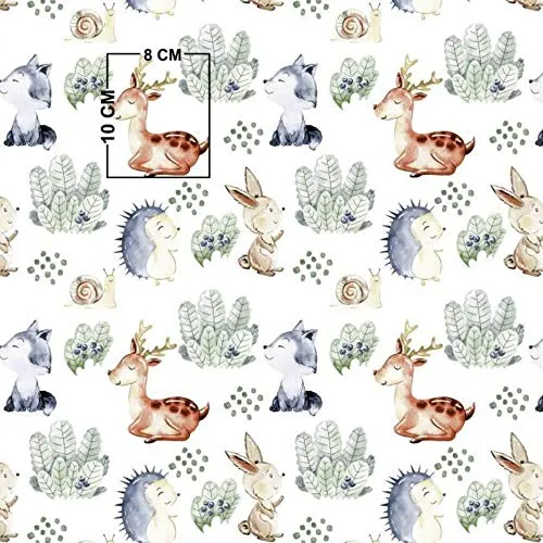 Produktbild 100x160cm Tiere Wald 2 100% Baumwolle Baumwollstoff Kinder Meterware Handwerken Nähen Stoff (Reh Igel Hase Schnecke, 100x160cm)