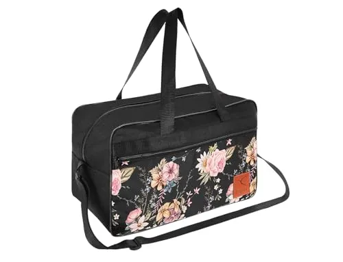 Granori Damen Handgepäck Reisetasche – Leichte Kabinengepäck Tasche mit Blumenmuster - Handgepäck Tasche (40x20x25 cm oder 40x30x20 cm) mit schickem Blumenmuster, strapazierfähig und ideal für Flugreisen. Verstellbarer Schulterriemen und Kofferschlaufe für einfaches Reisen.