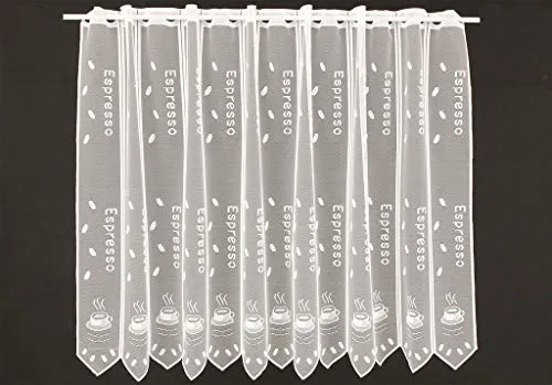 frankgardinen Scheibengardine Espresso 90 cm hoch weiß - Wunschbreite frei wählbar durch gekaufte Menge in 23,5 cm Schritten - Meterware