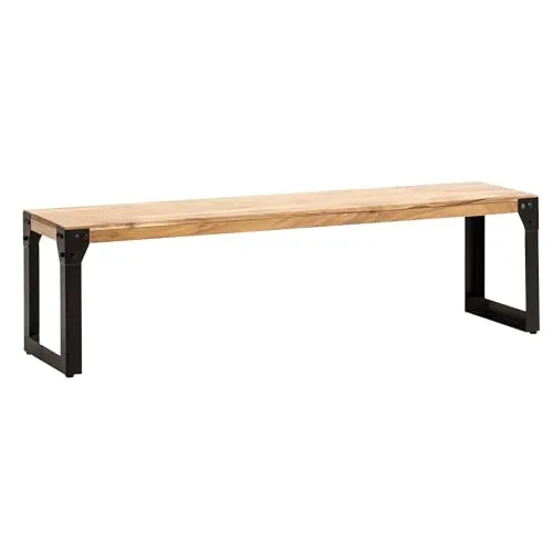 FINEBUY Essbank FB60610 - Massivholz Akazie 140 cm - Esszimmerbank aus hochwertiger Akazie im Industrial Design, belastbar bis 170 kg und ideal für gesellige Runden. Pflegeleicht und teilmontiert geliefert.