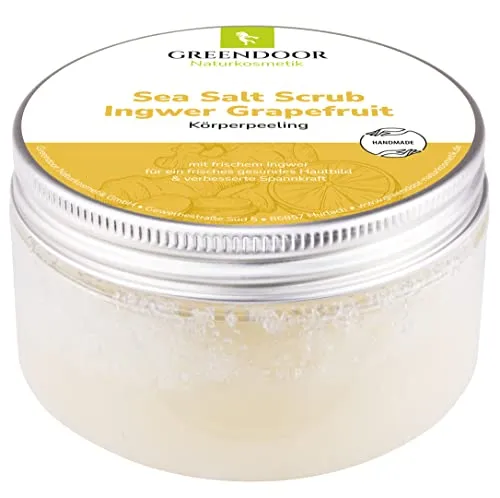 GREENDOOR Körperpeeling Meersalz Ingwer Grapefruit 280g, natürliches Salz-Peeling ohne Mikroplastik, Natur Duschpeeling ohne Konservierungsmittel, Body Scrub, Sauna-Salz