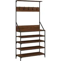 vidaXL Kleiderständer mit Schuhablage - Braun Eiche-Optik - Garderobe mit viel Stauraum für Kleidung und Schuhe, aus hochwertigem Holzwerkstoff für Stabilität und Feuchtigkeitsbeständigkeit, ideal für kleine Räume.