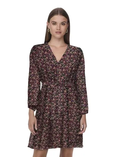 ONLY Damen Onlcera Life 3/4 Short Dress - Elegantes Alltagskleid mit Gürtel - Freizeitkleider für Damen, mit V-Ausschnitt und elastischen Bündchen für einen bequemen Sitz, ideal für unkomplizierte Alltagslooks.