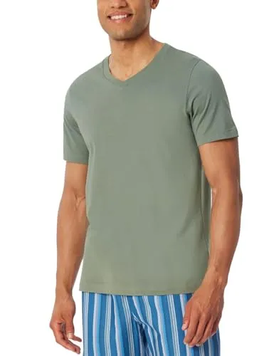 Schiesser Herren Schlafshirt Kurzarm V-Ausschnitt, Khaki - Schlafanzugoberteil für Herren aus 100 % Organic Cotton, weich und angenehm zu tragen für erholsame Nächte.