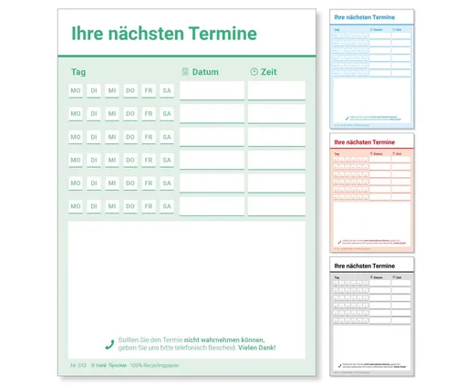 Frank Paperman Terminplaner, 600 Terminzettel, 12 x Terminblock à 50 Blatt, 6 Termine, für Ärzte, Heilpraktiker, Physio, Massage, Studios u.v.m.