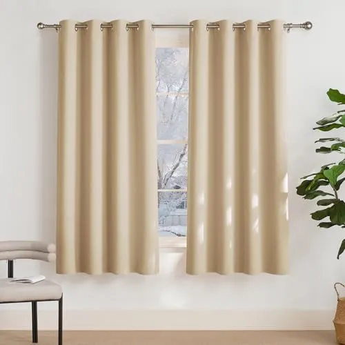 PONY DANCE Curtains for Living Room Verdunklungsvorhänge Kurz Ösenvorhang 2er Set H 175 x B 140 cm Biscotti Beige, Schlafzimmer Vorhänge Thermo Kälteschutz & Wärmeisolierend